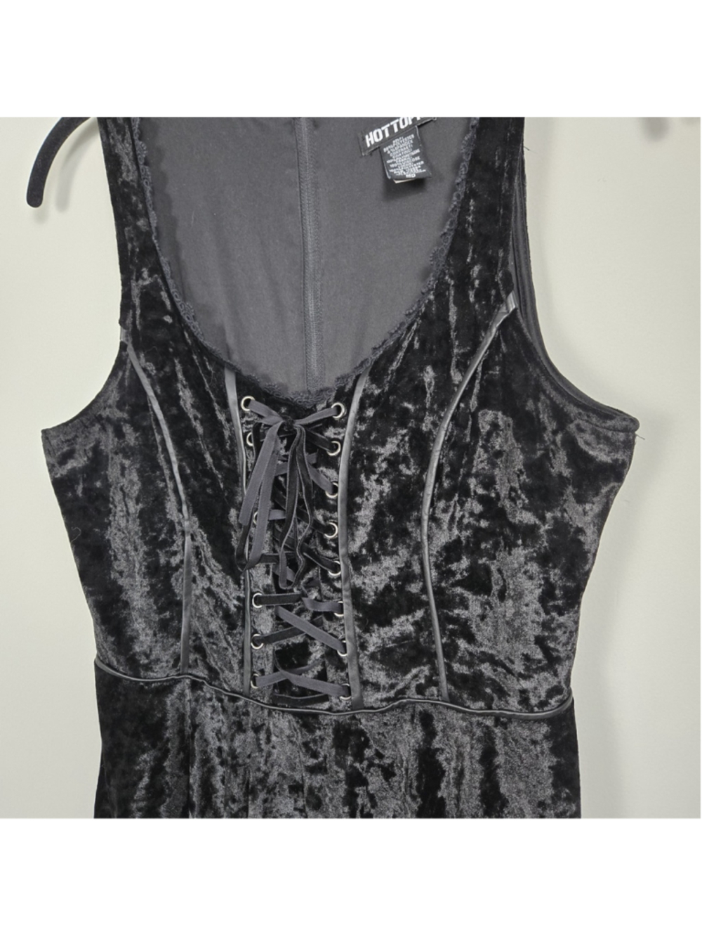 Hot Topic Crushed Velvet Witchy Corset Dress Medium Black Hanky Hem Whimsigoth - Picture 4 of 9